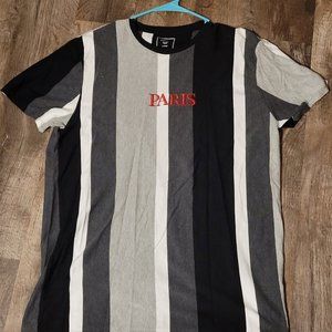 XL Rue 21 Gray/Black Striped Tee w/ Red Embroidery